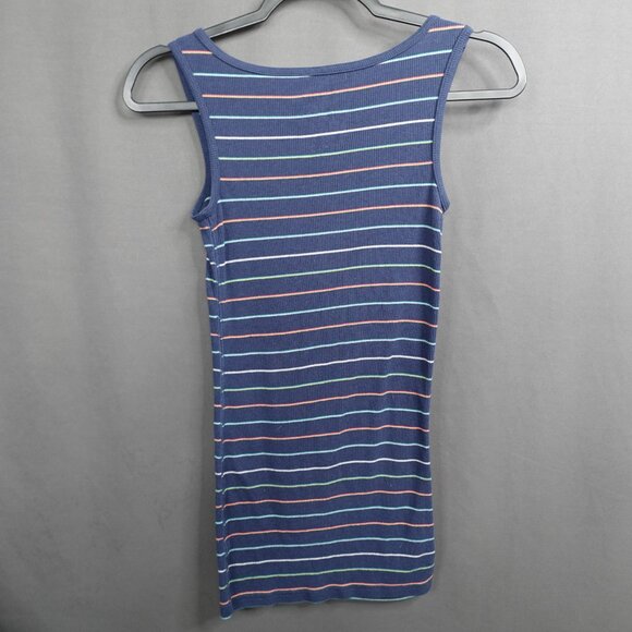 Womens Tunic Tank Top Dress XS Blue Ribbed Basic Everyday Day Retro Preppy - Picture 3 of 9